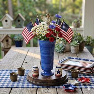 Cobalt Blue Hand-Painted Flared Vase – Studio Art Pottery, MCM Decor 10” Height